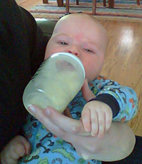 Owen with the bottle